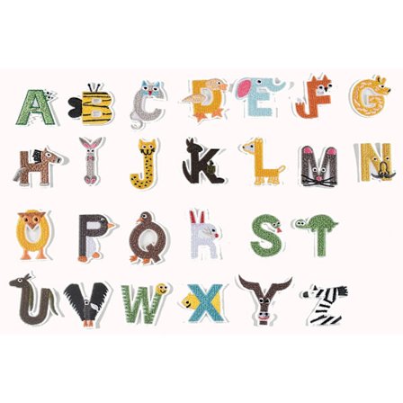 Sy på jern-på bokstavlapper for klær, 26 stk alfabet A til Z, A