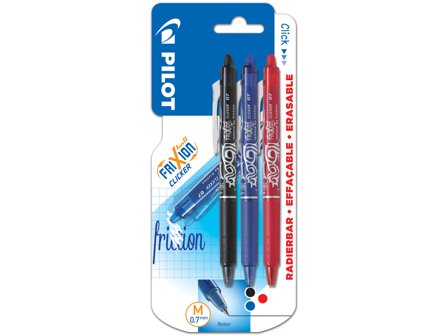Pilot FriXion Ball Clicker Pen Kan slettes, 0,7 mm, 3-pak, Kontorartikler