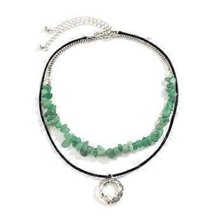 Elegant Naturstenshalsband Vaxrep Runda Ringar Choker Flerlagers Runda Ringar Hänge Nyckelbenskedja Sommarsmycken (4374)
