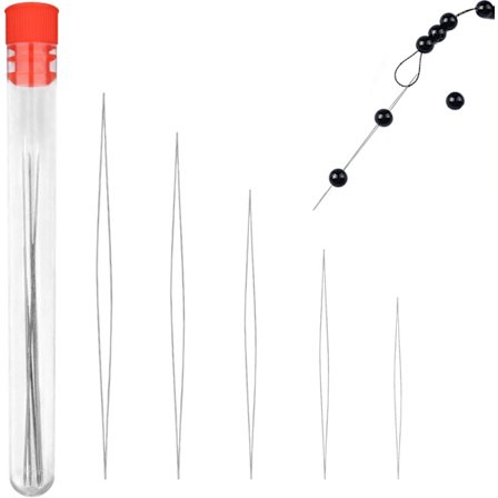 Pärlenål, 5 størrelser rustfri håndsyningsnåle, pärlenåle, pärlenåle med stort øje, sæt med stort øje, pärlenåle til smykker