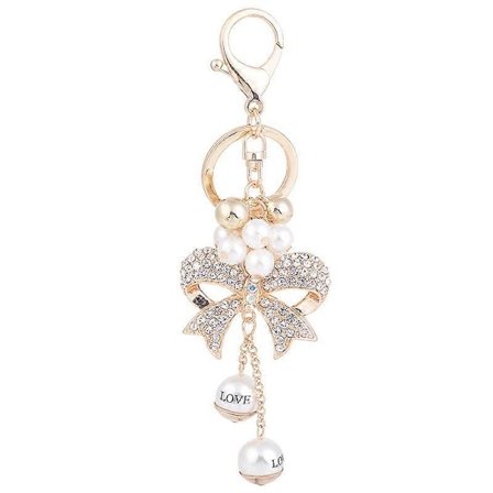 Guldpläterad strass rosett dam nyckelring, nyckelväska handväska ryggsäck berlock 16CM