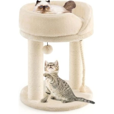 COSTWAY 53 CM kattetræ med pelsbold, sisalreb og blød top aborre, trætårn til killing/kat, beige