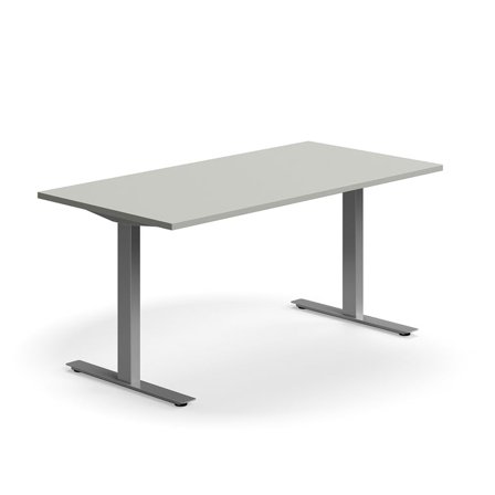 Skrivbord QBUS, T-stativ, 1600x800 mm, silver, ljusgrå