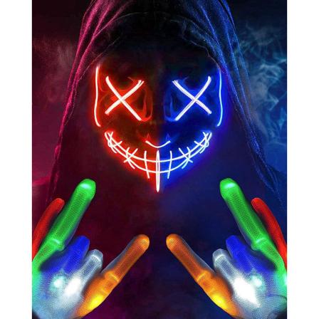 Halloween-mask LED-mask och handskar i flera ljuslägen Blå-röd Mix (1 set) Blue-red Mixed(1 Set)