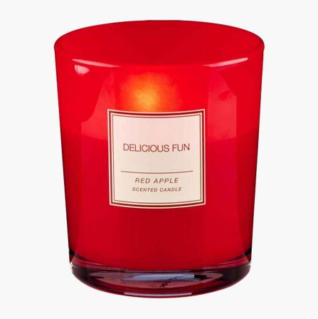 Doftljus i glas rött äpple