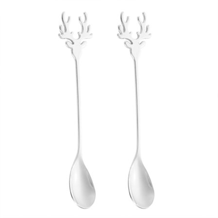2 kpl ruostumattomasta teräksestä valmistettuja hirvensarvilusikoita ilman asteikkoa, herkät ravintolalusikat keittiöön (FMY) hopea