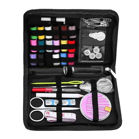 Sykit i PU-läder med dragkedja, portabelt mini-syset, kompatibelt med resenärer, svart OK