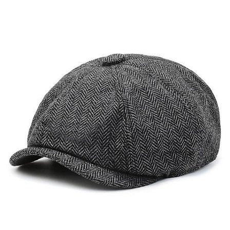 Sztxj Newsboy Stil Flat Cap Skjermlue Herre Dame Svart Panel Peaky Herringbone Tweed Retro Flat Cap Gatsby Cap