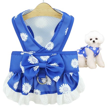 Hundklänning sele och koppel Set för små hundar Blommig fluga