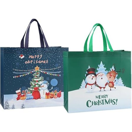 2-pakning store julevesker, gjenbrukbar totebag med håndtak, ikke-vevd stoff, juleshandlenett, sammenleggbart, vanntett