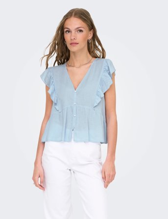 ONLY Onlrian Flonce S/S Top Wvn - Blue - S
