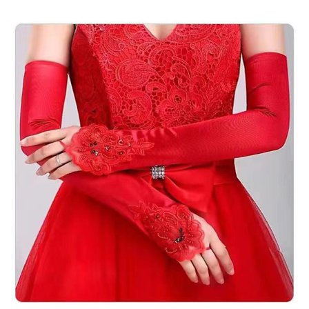 Røde Lange Blonde Opera Hansker for Kvinner - Sateng Bryllupshansker - Fancy Dress G