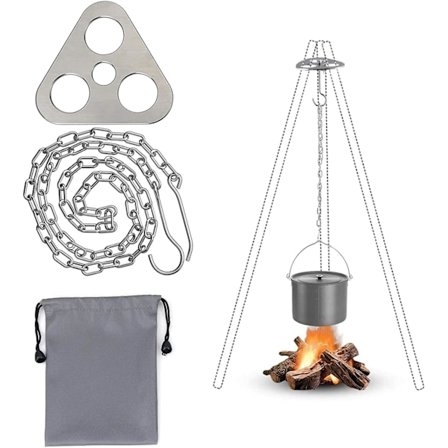 Bålsted Tripod Grill Udstyr, Bærbar Rustfrit Stål Camping Tripod Grill Bræt