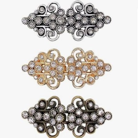 ING Tredelt vintage diamant cardigan lukkersett - kan brukes som tilbehør eller klesforsterkning - Dame - Sølv - Tredelt sett