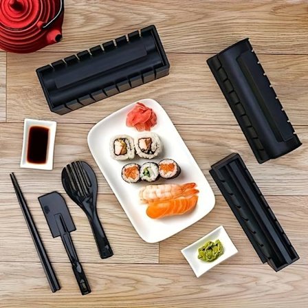 10-delt Sushi Fremstillingssæt, DIY Sushi Værktøjssæt i Plast med Risform Nori Presseklipper, Hjemmelavet Sushi Rullemaskine