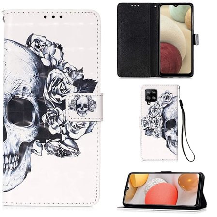 Lompakkokotelo Samsung Galaxy A12 - Pääkallo / Ruutu