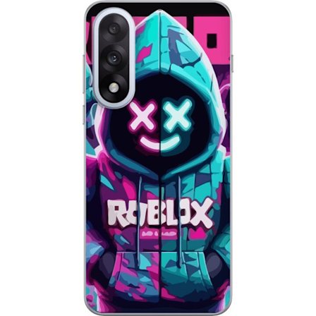 Kompatibel Mobilcover til OnePlus Nord 5 Roblox neon hættegenser close-up med intensiv close-up af kostume karakter i pink og blå neon lys, der giver