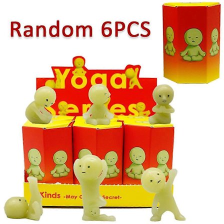 Smiski Blind Box Sunday Series - Yoga & Fitness Minifigur, Självlysande Dekorationsdocka för Sovrum & Toalett B-6p slumpmässig