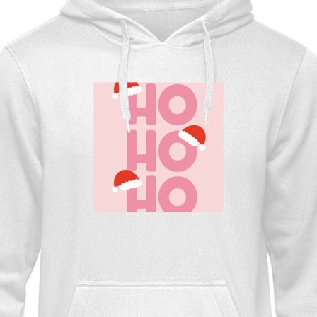 Lapsen huppari HO HO HO vaaleanpunainen joulumotiivi, jossa on joulupukin hattuja tyyliteltyä typografiaa talvi yksityiskohtia ja moderni joulu estee