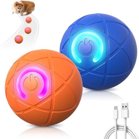 2-pak interaktivt automatisk rullende boldlegetøj til katte og hunde | LED-blinkende, genopladeligt og holdbart elektronisk kæledyrslegetøj