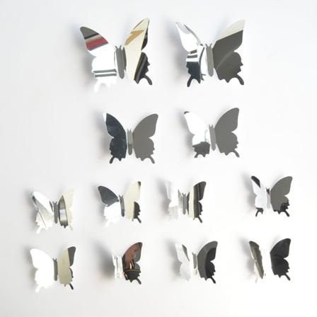 12 stk DIY speil sommerfugl kombinert 3D sommerfugler vegg klistremerke