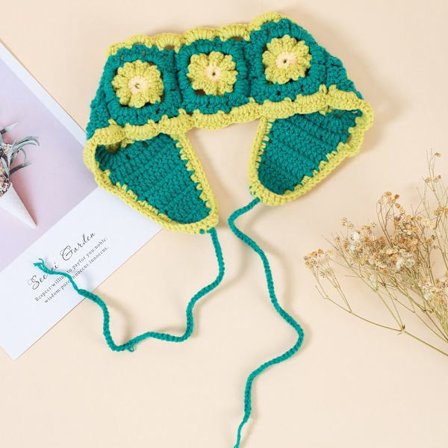 Heklet blomst pannebånd Skjerf Strikket hårbånd GRØNN