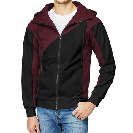 Män Color Block Zip Up Huvjackor Med Fickor Sweatshirt