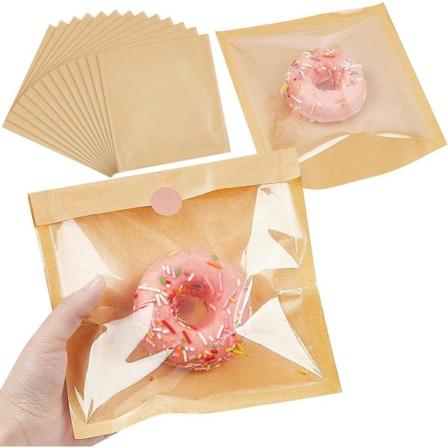 Varmeforseglede bakeriposer med vindu for egg sandwich donut kjeks emballasje 7,1x7,5 tommer klare frontpapirposer To Go