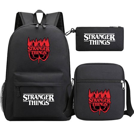 [14Y] Stranger Things Rygsæk 3-delt Sæt Student Skole Taske Canvas Taske 27