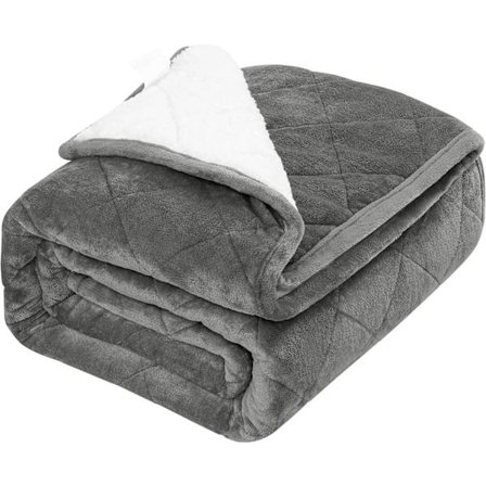 Rootz Weighted Filt - Heavy Comferter - Flanell Sherpa Filt - Sleep Aid - 135x200 cm Gray, White - 7 kg