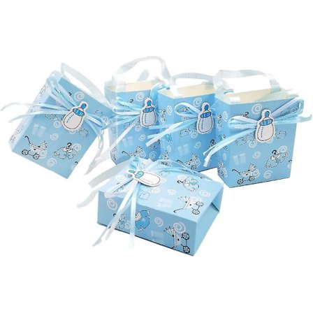 24 Blå baby shower presentpåsar pojke mjuk påse mini fest papperspåse för baby pojke födelsedagsfest dop dopfest Barnens dag G (FMY)