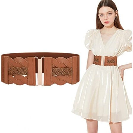 Elastisk vintage flettet bredt bælte til kvinder - Mode alsidigt kjolebælte til kvinder - Elastisk taljebælte - Brun