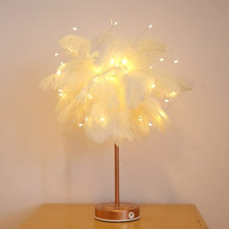 LED fjäderbordslampa med fjärrkontroll, 3-hastighets timer / 3-hastighets ljusstyrkejustering (25% / 50% / 100%) / 3-hastighets lägesinställning, 