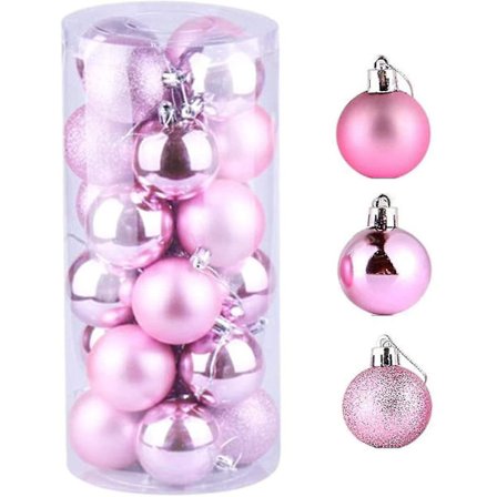 24 stk. rosa julekugler, mat, glitter julekugler