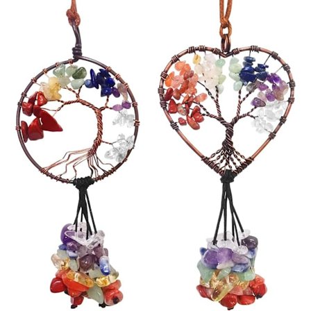 2 stk Livets Træ - Bakspejlstilbehør, 7 Chakra Krystal