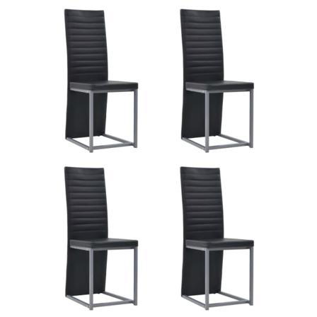 Vidaxl Matgrupp 5 Delar Konstläder Och Stål Och Glas Svart Svart