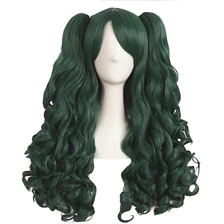 Hairjoy Kvinner 70cm Lang Blå Blandet Rosa Bølget Flettet 2 Hestehaler Syntetisk Fest Cosplay Parykk 30 Farger Tilgjengelig(28 tommer,grønn)