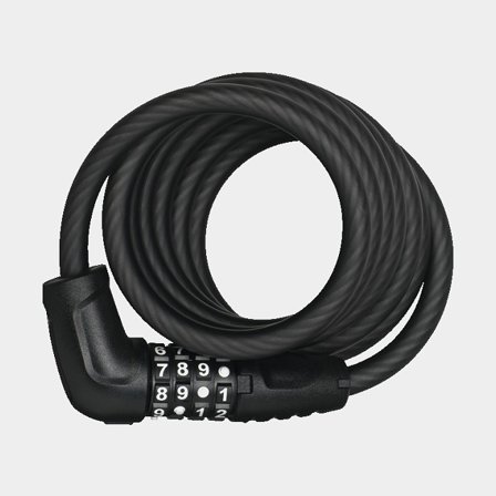 Spirallås med kode / kombinationslås ABUS Numero 5510C, 180 cm, Ø10 mm, med holder (Snap Cage-beslag), sort