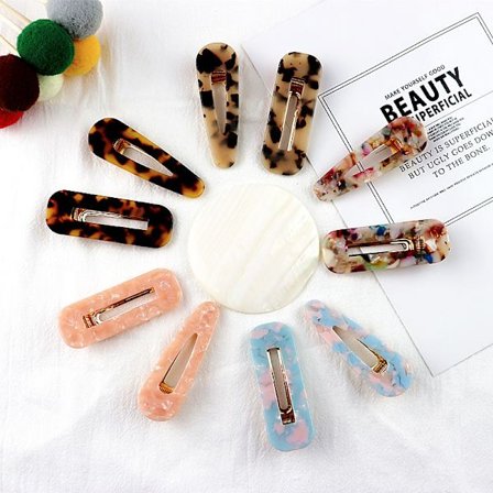 12 stk Akrylharpiks Barrette Geometriske Krokodille Hårklipp Farge