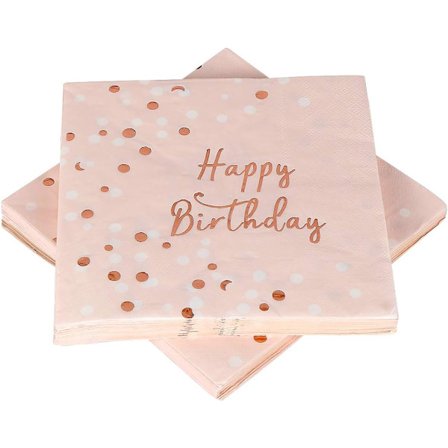 Rosa Happy Birthday Servetter, Engångs Papper Flicka Födelsedag, ZQKLA