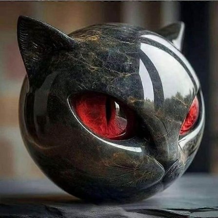Lyxig Svart Katt Sten Skulptur Svart Obsidian Kristall Ädelsten Katt Resin Katthuvud-WELLNGS