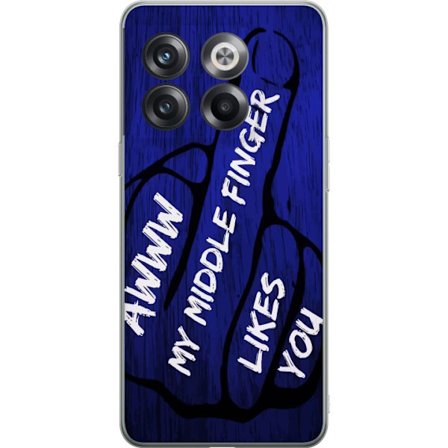 Kompatibel Mobilcover til OnePlus 10T Mørk typografisk illustration med hjerteform og budskab om venskab mod dybblå trætekstur