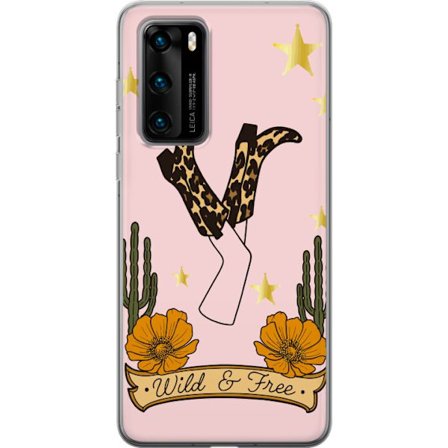Huawei P40 Gjennomsiktig deksel Wild and Free boots leopardmønster cowboy vestlig kaktus stjerner blomster land retro plakat kunst