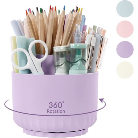 360 astetta kääntyvä työpöydän järjestäjä, kaksikäyttöinen kynäteline työpöydälle, pyörivä työpöydän kynäteline 5 lokerolla, violetti
