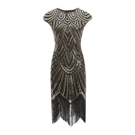 Vintage Flapper-kjole fra 1920-tallet for kvinner med krystallperlefranser Great Gatsby-kjole Black&Gold