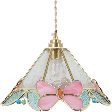 Tiffany-stil sommerfugl blomst farvet glas loftslampe