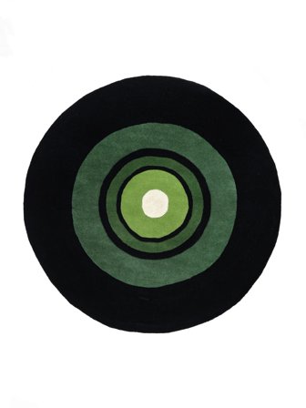 Tapis De Laine Points Schallplatte Handtufted Noir/Vert Rond Petit