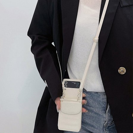 Z Flip 5 Fodral med Avtagbar Rem Korsryggsficka Stativ för Kvinnor Män, Galaxy Z Flip 5 Plånboksfodral