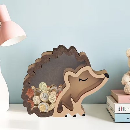 1-delt kreativ oppbevaringsboks i tre formet som et pinnsvin, retro dyretema.