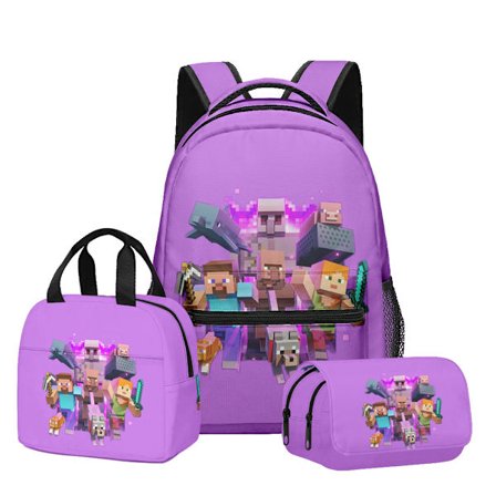 3D Ny Produkt Minecraft Ryggsäck för Grund- och Gymnasieskola Lunchväska Dubbla Lager Pennväska Tredelat Set